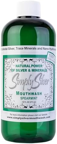 Simply Silver Mouthwash Spearmint Flavor- Nano Hydroxyapatite Formula, All Natural Colloidal Silver Mouthwash Chemical, Alcohol, Fluoride, and BPA Free, 16 oz
