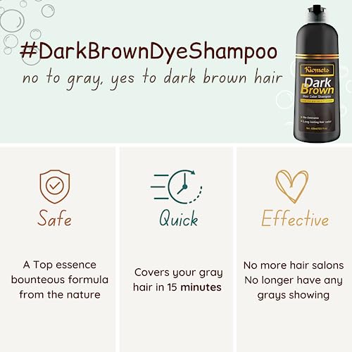 Dark Brown Hair Color Dye Shampoo, 400ml - 100% Grey Coverage in Minutes, Ammonia Free - Gray Silver Hair Dye Shampoo