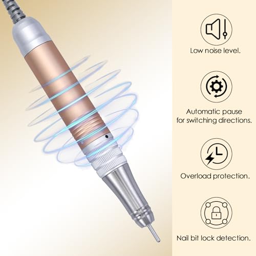Delanie 2 in 1 Nail Drill with Charging Stand Carbide Ceramic Bits, 40000 RPM Rechargeable Electric Nail File Filer, Gold