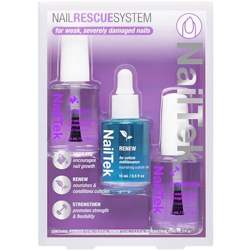 Nail Tek Rescue System – Nail Repair for Damaged Nails, Hydrate, Renew & Strengthen Nails Treatment, Made in USA, 0.5 fl oz each