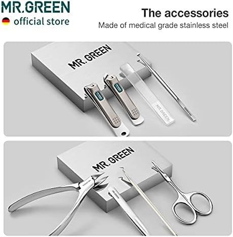 MR.GREEN Manicure Sets Pedicure Kits Stainless Steel Nail Clipper Personal Care Tools with PU Leather Case (Green)