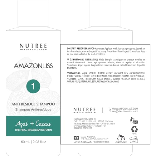 Amazonliss Keratin Hair Treatment Set 2.03 Fl Oz - Natural Ingredients ACAI, Smooths, Softens, Moisturizes, Adds Shine, Reduces Frizz. Packaging may vary