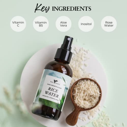 Rice Water For Hair Growth by Baja Basics, Thickness, Strength, Shine - Leave-in Conditioner for Scalp, Dry Split End Moisturizer - Fermented Rice Water Spray for Curly, Straight, Thick, Thin Hair 4oz