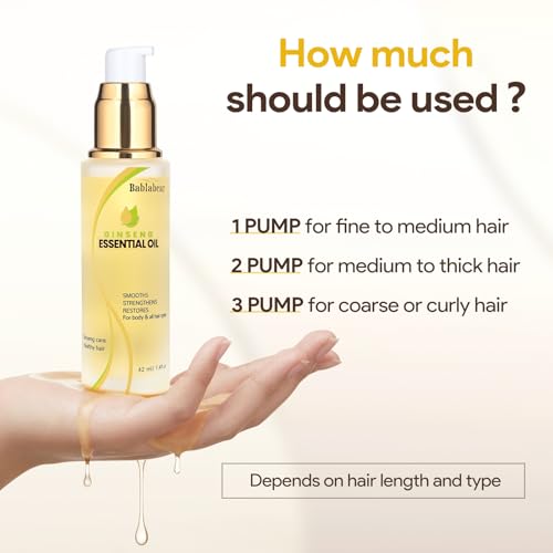 Essential Hair Oil for Dry Damaged Hair, Styling Oil for Hair Treatment, Nourishing, Smooth & Shine, Heat Protectant, Adds Hair Shine and Smooths Split Ends, 42ml