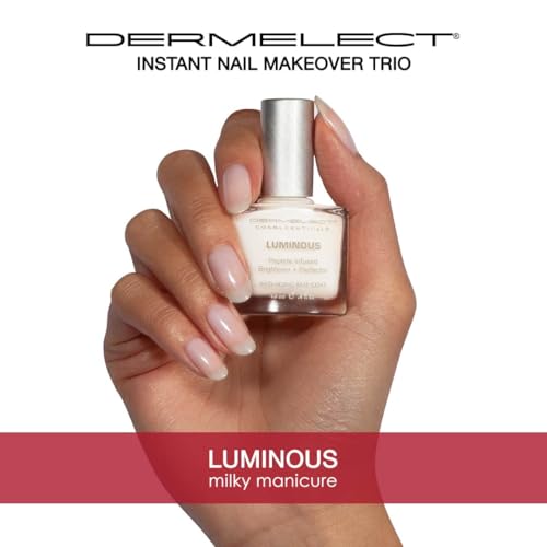 Dermelect Instant Nail Makeover Trio - Luminous Nail Brightener, Makeover Ridge Filler & Camo-Nude Base Coat - Strengthen & Conceal Damaged Nails, Peptide Infused, Nail Repair & Treatment (3 pc Set)