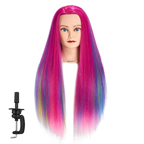 Training Head 26"-28" Mannequin Head Hair Styling Manikin Cosmetology Doll Head Synthetic Fiber Hair Hairdressing Training Model Free Clamp (1711W0320)