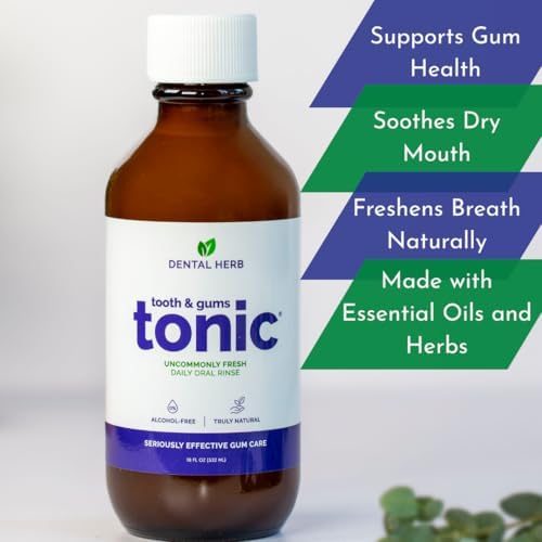 Dental Herb Company Tooth & Gums Tonic Oral Rinse – Natural Professional Strength Mouthwash with Essential Oils & Herbs for Gum Health, Bad Breath & Gum Irritation – Alcohol-Free, 18 oz. (2 Bottles)