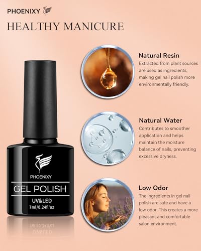 phoenixy 61 PCS Gel Nail Polish Kit with U V Light, 40 Colors Gel Nail Polish Set Manicure Starter Nail Kit Base Top Coat Gifts for Women