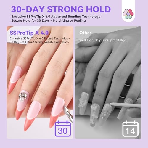 SAVILAND Pro Solid Nail Glue Gel & Remover Kit: 30 Days Long Lasting Gel Glues 20 g Strong Bond Gel Glues for Nails with 60 ml Quick Press On Nails Remover & Mini Nail Lamp for Press Ons