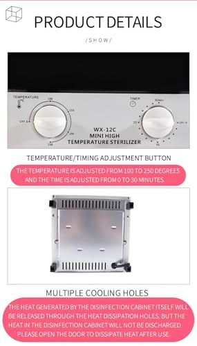 Sterilizer for Nail Tools, 12L Multifunctional High Temperature Cleaning Dry Box Stainless Steel with Temp Control, Tweezer Sterilizer, Stainless Trays, Timer, Nail Salon Equipment