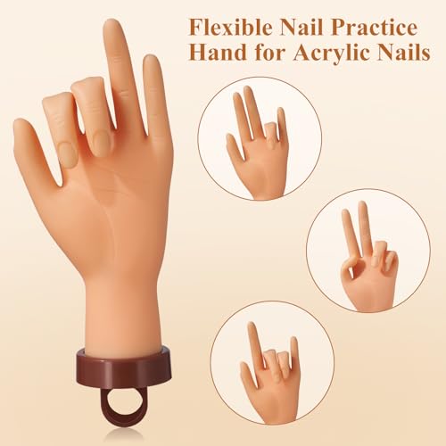 Practice Hand for Acrylic Nails: Rubber Nail Hand with Stand - Fake Manicure Hand to Practice Acrylic Nails for Beginners