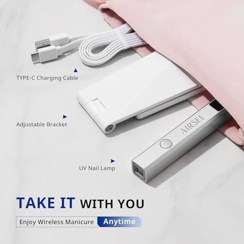 AIRSEE Cordless Nail Lamp with Stand, Handheld UV Light with LCD Display for Gel Nails,Rechargeable USB Nail Dryer for Fast Cure,Rhinestone Glue Decoration,Gel Nail Strips at Home,Travel(Sliver)