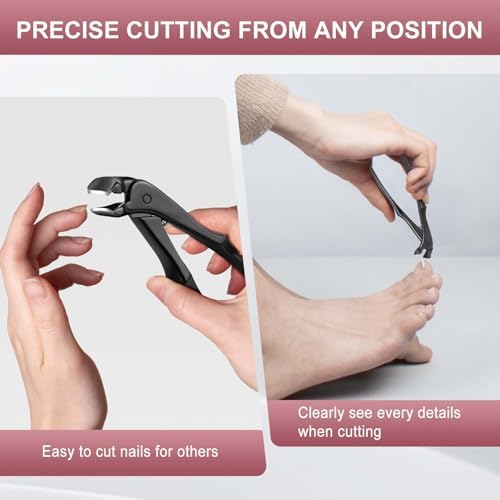Ergonomic Nail Clippers for Men, Long Handled Toenail Clippers for Thick Toenails, Large Toe Nail Clippers for Thick Nails for Seniors Men Women, Heavy Duty Sharp Fingernail Clipper, Black