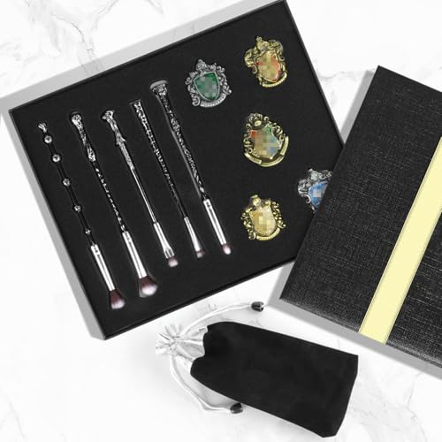 Wizard Wand Makeup Brushes, WeChip Makeup Brush Set for Women Girls, Brushes & 5 Wizardary School Houses Pins