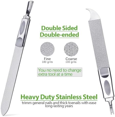 Toe Nail Files for Thick Nails, Professional Metal Nail File for Men Women Fingernail and Thick Toenails, Double-Ended and Double-Sided Stainless Steel, 2pcs Set
