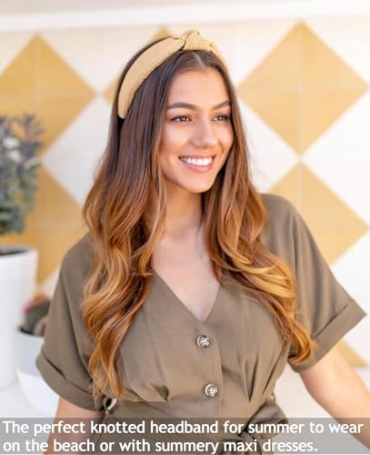 Knotted Headbands for Women Summer Trendy Straw Headband with Knot, 3PCS Women Boho Head Band for Beach Vacation Fashion Hair Accessories