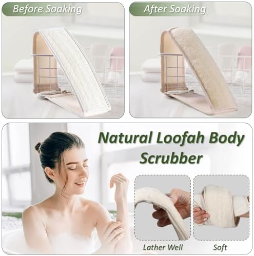 Natural Loofah Exfoliating Body Scrubber for Men and Women, Loofah with Handle, Exfoliating Back Scrubber for Shower Set, Luffa Sponge to Clean & Relax Your Body Deeply (2 Pack)