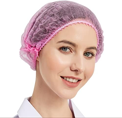 ProtectX 100-Pack Pink Disposable Hair Nets, Elastic Head Cover, Bouffant Caps, Sanitation Head Cover for Food Service, Spa Men & Women - 21 inch