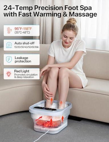 ALLJOY Foot Spa Bath Massager with Heat, Collapsible Foot Massager Spa Soaking Tub with Bubbles, Pumice Stone, Timer, 6 Shiatsu Massage Rollers Pedicure FootSpa for Relaxation, Gifts for Dad, Mom