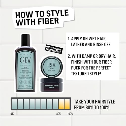 American Crew Men's Pre-Styler Fiber Shampoo for Damaged & Fine Hair, Strengthening Shampoo, Adds Thickness & Shine, Vegan, 8.4 fl oz