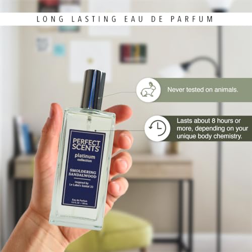 Perfect Scents Fragrances | Inspired by Le Labo’s Santal 33 | Platinum Collection | Smoldering Sandalwood | Unisex Eau de Parfum | Vegan, Paraben & Phthalate Free | Never Tested on Animals | 3.4 Fl Oz