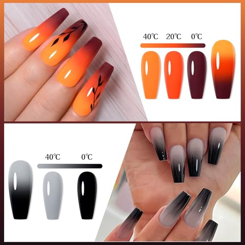 MEET ACROSS Color Changing Gel Nail Polish, 12 Colors Pink Blue Purple Orange Neon Mood Temperature Change Gel Polish Set Soak Off DIY Home Nail Art Gift For Girsl