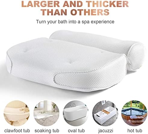 Bath Pillow for Tub, Luxury Bathtub Pillow Back Neck Support Pillow, Relaxing Spa Headrest Cushion for Women Adults Gifts, Must Have Comfort Bathtub Accessories