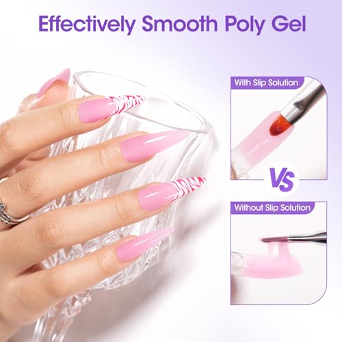 Gellen 473ml/16oz Slip Solution for Polygel Nails with Nail Brush, Pump Bottle Design Polygel Solution, Anti-stick Liquid for Poly Extension Gel & Nail Cleanser in a Bottle, Home Salon Cleaning Liquid