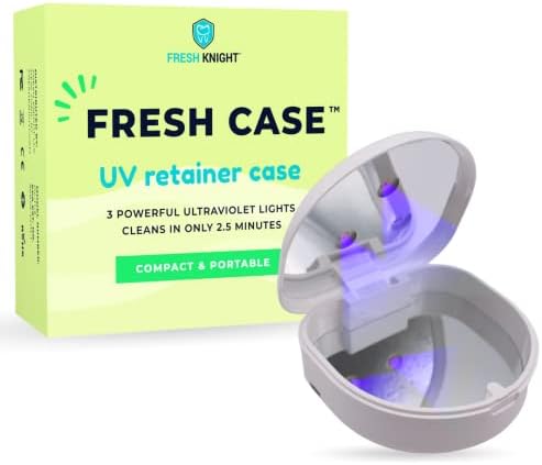 FRESH KNIGHT UVC Retainer Cleaner & Denture Cleaner - UV Retainer Case - Ideal for Invisalign & Mouth Guards - White UV Retainer Container - Convenient Travel Size
