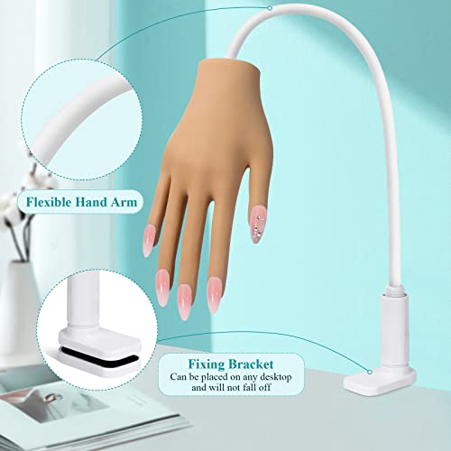 Practice Hand for Acrylic Nails, Nail Tips Never Fall Off Nail Practice Hands, Fingers Never Break Fake Hand for Nail Practice, Fexible Nail Hand Practice Mannequin Hand with 200 Pcs Nail Tips