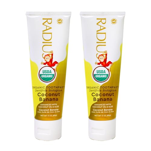 RADIUS Children's Toothpaste, Coconut Banana, 3 oz, Non-Toxic Chemical-Free Gluten-Free, Designed to Improve Gum Health & Prevent Cavities, Pack of 2