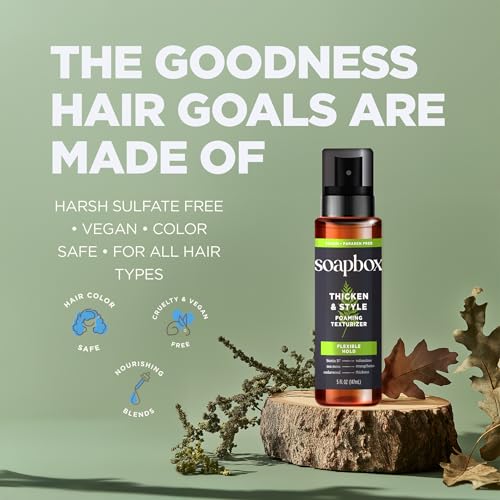 Soapbox Men's Thicken & Style Foaming Texturizer, Men's Hair Styling Foam, Hair Care for Men, 5oz