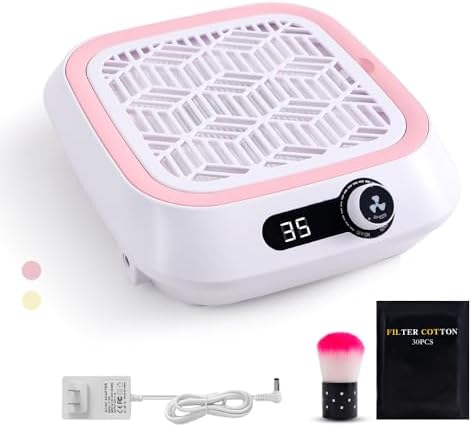 Nail Dust Collector, Powerful Vacuum Fan and Nail Dust Collector Quiet, Professional Salons&Home Use Dust Collector Nail Tech with Reusable Filter and 30pcs Nonwoven Filter and 1pcs Dusting Brush Pink