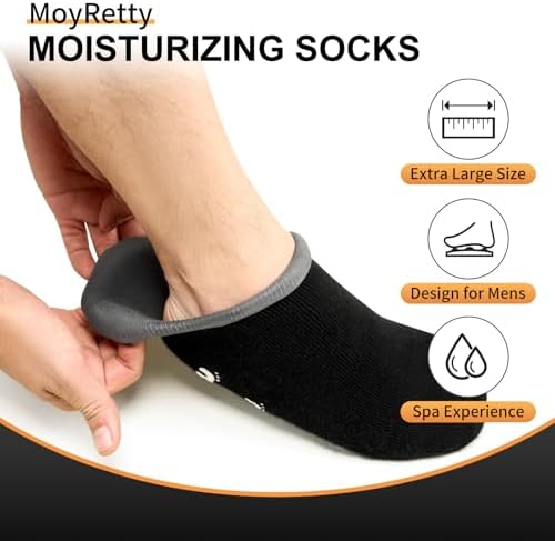 MoyRetty 2 Pairs Moisturizing Silicone Socks for Men - Large Size, Black, Ultimate Aloe-Infused Gel for Home Use - Say Goodbye to Dry Cracked Feet