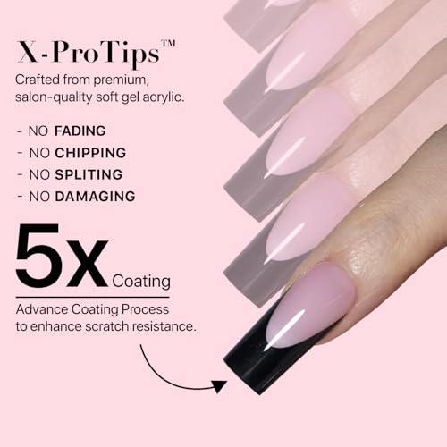 SXC Cosmetics X-Pro Tips French Tip Press on Nails – Medium Square French Black Edition (BLACK117KIT-M Square)