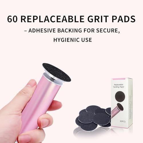 Dermave Electric Foot Callus Remover – Pedicure Tool with 60pcs Sanding Discs, Electric Foot Callus Remover, Callus Remover for Feet - Foot File for Dead Cracked Skin, Men/Women (Pink)