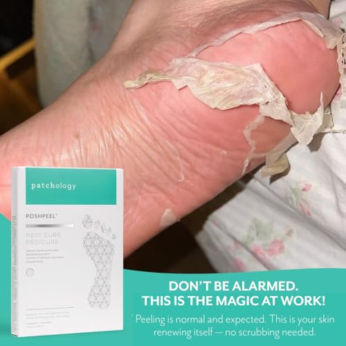 Patchology PoshPeel Pedi Cure - Foot Peel Mask Soak Treatment, Feet Peeling Mask, Pedicure Booties with Deep Exfoliation for Baby-soft Skin, Pedicure Supplies for Foot Care, 1 Pair