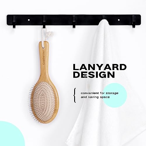 Bamboo Hair Brush, Smoothing Hair & Massage Scalp, Detangling Anti-Static Hairbrush, Natural Wood Brush with Metal Bristles for Women, Men & Children