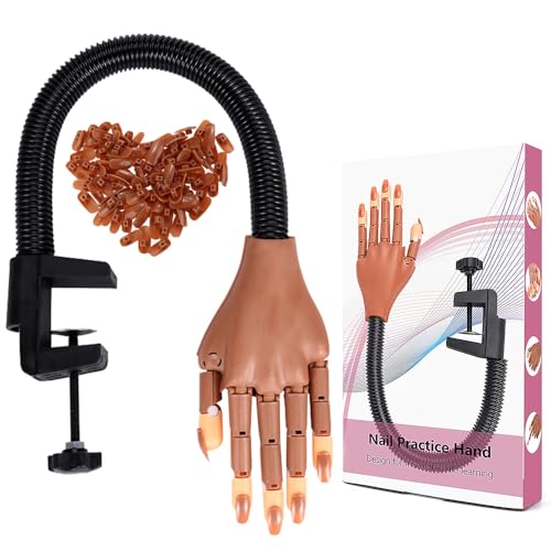 Practice Hand for Acrylic Nails, Professional Nail Practice Hand for Training, Adjustable False Fake Mannequin Hand with 100Pcs Nail Tips, Upgrade DIY Nails Display Manicure Supply
