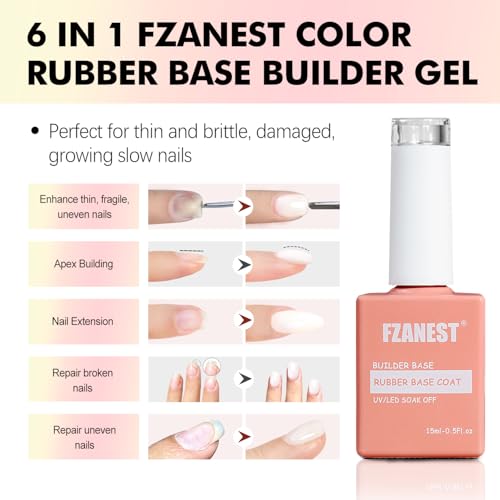 FZANEST Rubber Base Builder Nail Gel 24 Colors*15ml Salon Product Soft Structure Gel For Nails Enhance Extension Jelly Natural Nude Pink Base Color Overlay UV LED Soak Off