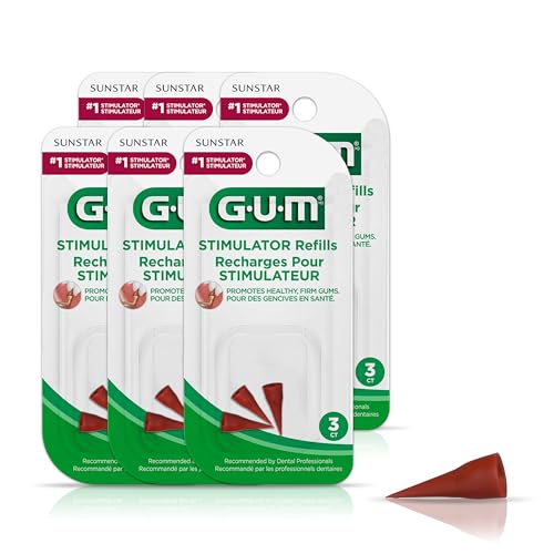 GUM Stimulator Refills - 3 Rubber Tips Included - Compatible with The GUM Stimulator Permanent Handle - Massager for Gums, Plaque Removal and Gum Health, 3ct, 6pk