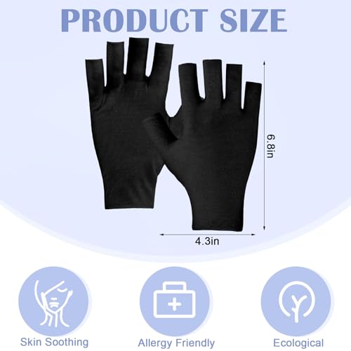 Geyoga 6 Pairs Fingerless Moisturizing Gloves Eczema Cotton Gloves for Adults Half Finger Touchscreen Lotion Overnight Dry Hands for Women Sleeping(Black)