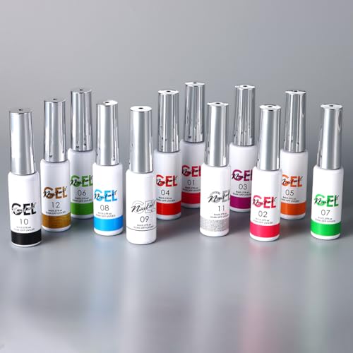 Nail Liner Gel Polish Kit,12 Colors Line Art Painted DIY Nail Polish,2in1 Ultra-fine Brush Head French Pull Line Graffiti Drawing Flower Stripe Design UV Gel Varnish For Nail Art Salon
