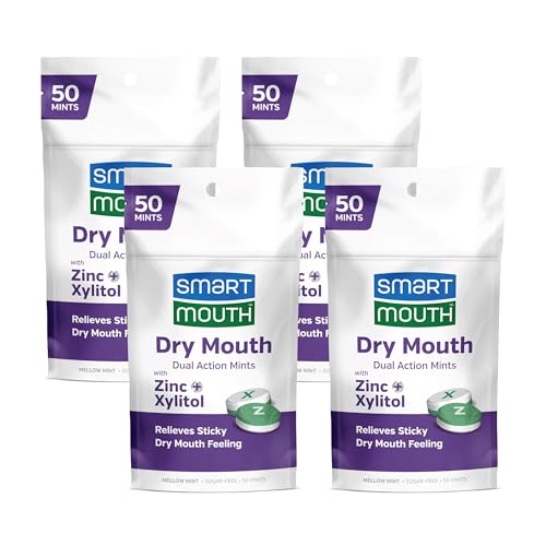 SmartMouth Dry Mouth Dual-Action Mints - Sugar-Free - 50 Count, 4 Pack, Mellow Mint