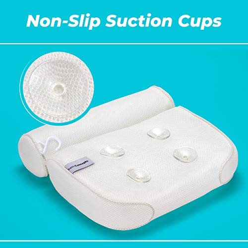 BASIC CONCEPTS Bathtub Pillow for Neck and Back Support with Drying Hook, Bathtub Pillow Machine Headrest for Soaking & Straight Back Tubs - Bath Accessories, Machine Washable, 6 Suction Cups