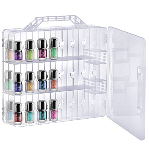 Foraineam 2 Pieces Double Side Universal Clear Nail Polish Organizer Box Nail Tools Holder Case for 48 Bottles with 8 Adjustable Dividers