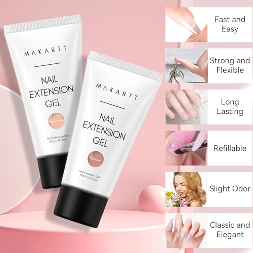 Makartt Poly Nail Gel Set: Nude & Dark Almond Gel Builder for Extension Neutral Colors Nail Strengthener 3D Diy Hard Gel for Nails Manicures Home Salon-2PCs 30ML
