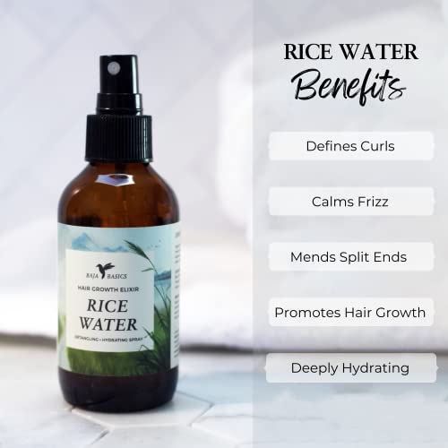Rice Water For Hair Growth by Baja Basics, Thickness, Strength, Shine - Leave-in Conditioner for Scalp, Dry Split End Moisturizer - Fermented Rice Water Spray for Curly, Straight, Thick, Thin Hair 4oz
