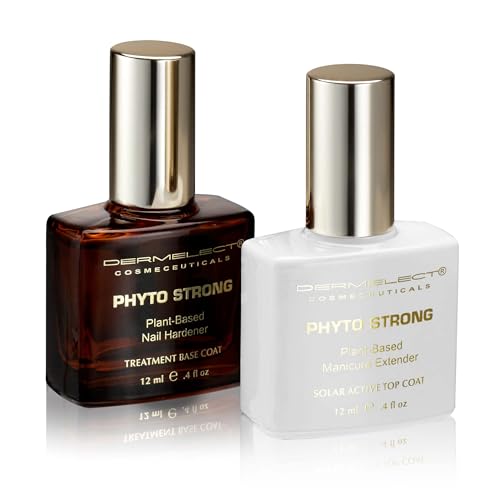 Dermelect Cosmeceuticals Phyto Strong Natural Nail Duo (2 full size pcs) Protein-Peptide Infused Base Coat & Top Coat Set, Strengthening, Hardening, for All Nail Types, Plant-Based, Vegan, Non-Toxic