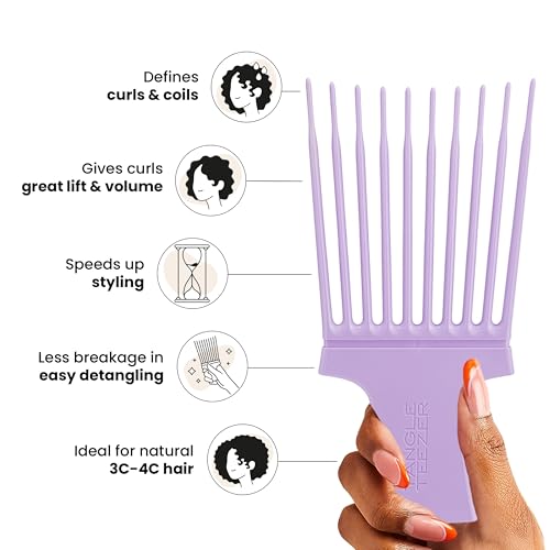 Tangle Teezer Hair Pick, Adds Lift, Volume, Preserves Curl, Reduces Frizz, for Curly Hair Types, Lilac